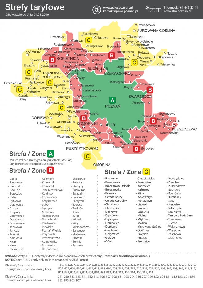 Схема тарифных зон в Познани